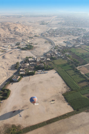 Landscape on East and West bank of Luxor with the hot air balloons, Egyptの写真素材