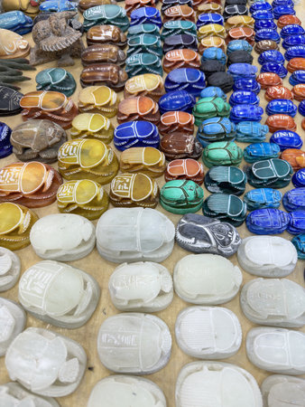 Egyptian scarab alabaster as souvenirs in Luxor, Egyptの写真素材