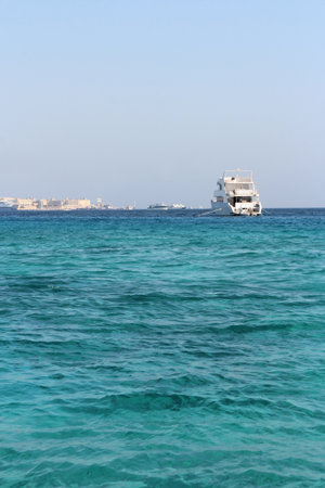 Red sea seascape with yachts on a sunny day in Hurghada, Egyptの写真素材