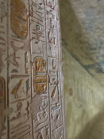 Hieroglyphics in the Tomb KV8 Merenptah in Valley of the Kings, Egypt