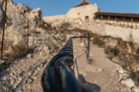 Macro shoot of an old railing seen in an old fortress in Romania showing the way up from the middle...