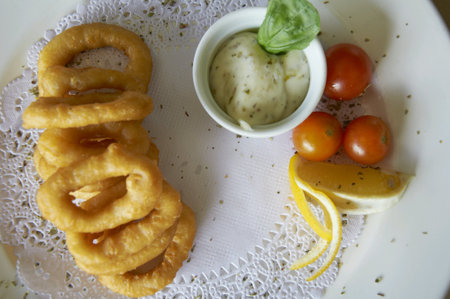 Serving of onion rings