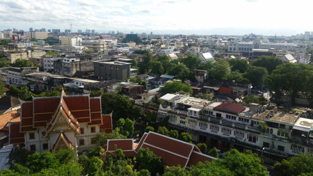 Panoramic view of Bangkok, Thailand from the top of the hill.