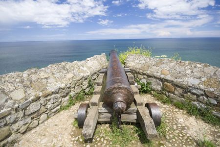 Cannon with oceanの写真素材