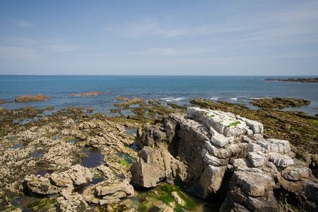 Beautiful rock, and ocean in Gijon Spainの写真素材