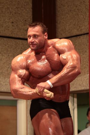 BUDAPEST, HUNGARY - OCTOBER 24: Kormany Mihaly NAC pro bodybuilder participates of the Bodysport Kupa Bodybuilding Championship as a guestposer on October 24, 2010 in Budapest, Hungary のeditorial素材