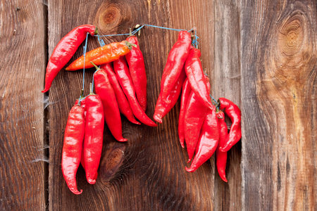 Red Chili Peppers hanging outdoor
