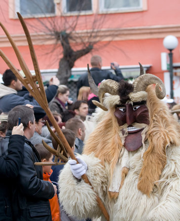 MOHACS, HUNGARY - FEBRUARY 3: Unidentified participants at the Mohacsi Busojaras (it is a carnival for spring greetings) February 3, 2008 in Mohacs, Hungary. のeditorial素材