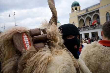 MOHACS, HUNGARY - FEBRUARY 3: Unidentified participants at the Mohacsi Busojaras (it is a carnival for spring greetings) February 3, 2008 in Mohacs, Hungary. のeditorial素材