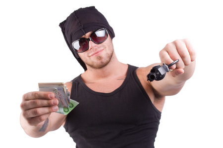 gangster shoot with gun over white