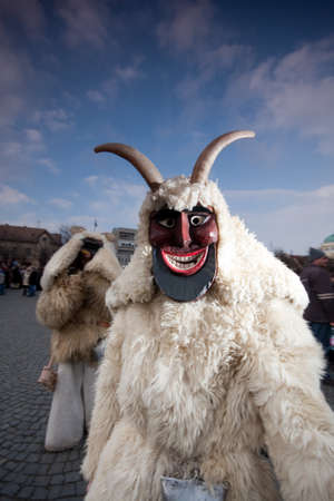 MOHACS, HUNGARY - MARCH 6: Unidentified participant at the Mohacsi Busojaras Carnival March 6, 2011 in Mohacs, Hungary. のeditorial素材
