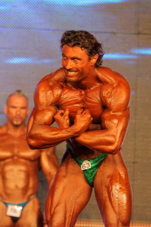 BUDAPEST - NOVEMBER 7: Alessandro Galli participates in WABBA bodybuilding world championship Masters category November 7, 2009 in Budapest, Hungary.のeditorial素材