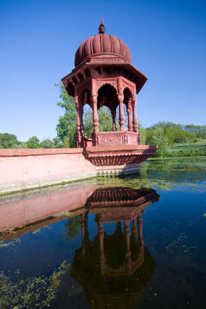 red Krishna tower with blue skyの写真素材