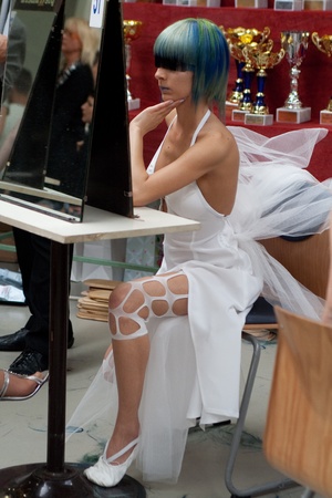 PECS, HUNGARY - APRIL 15: Unknown woman participates in the Hair & Beauty festival. April 15, 2007 in Pecs, Hungary.のeditorial素材