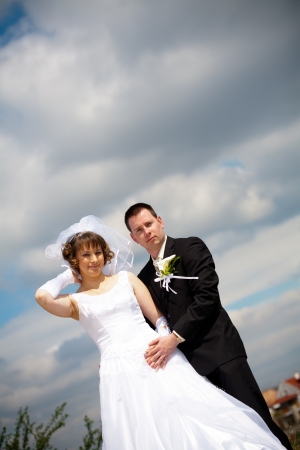 young beautiful wedding couple outdoorの写真素材