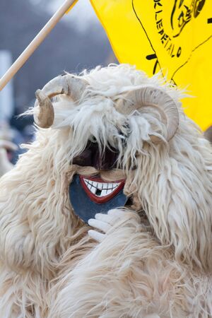 MOHACS, HUNGARY - MARCH 6: Unidentified people in mask participants at the Mohacsi Busojaras, it is a carnival for spring greetings) March 6, 2011 in Mohacs, Hungary.のeditorial素材