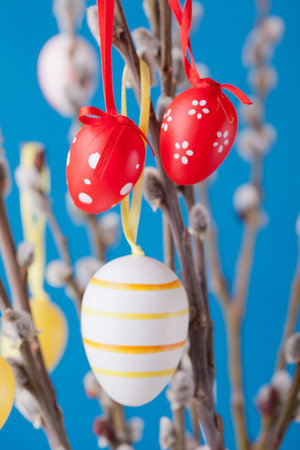 pussy-willow twigs with Easter eggs