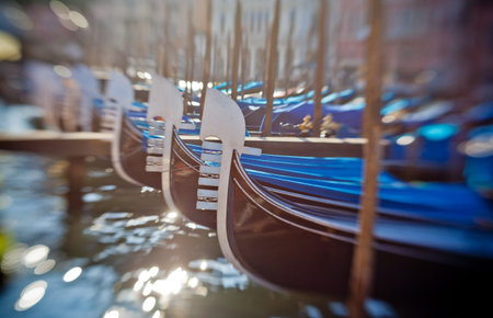 Gondolas in Venice, created with lensbaby for selective focusの写真素材