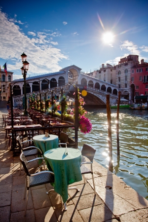 rialto bridge in Venice with terraceのeditorial素材