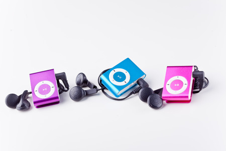 mp3 players on white backgroundの写真素材