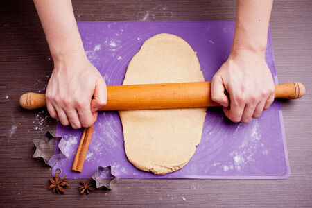 Christmas baking, cake form and spicesの写真素材