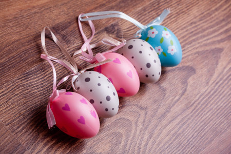 easter eggs decoration against wooden background