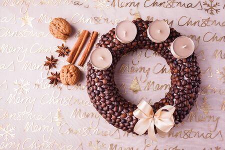 christmas wreath from coffee beansの写真素材