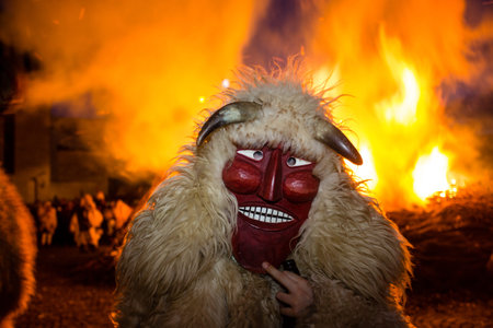 MOHACS, HUNGARY - FEBRUARY 9: Unidentified people in mask participants at the Mohacsi Busojaras, it...