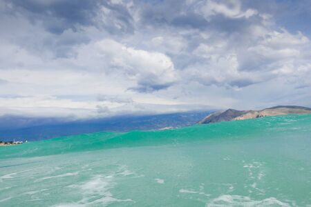 stormy adriatic sea in Baska, Croatiaの写真素材