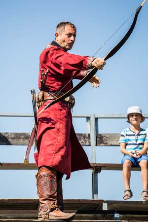 HUNGARY, SZOMBATHELY - AUGUST 28: Savaria Historical Festival at August 28, 2016 in Szombathely, Hungary. Savaria is a festival held annualy in Szombathelyのeditorial素材