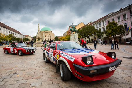 PECS - OCTOBER 7 : 50th Mecsek Rally starting at the Szechenyi Square in Pecs on 7 October 2016 in Pecs, Hungary. Mecsek Rally is a famous hungarian car raceのeditorial素材