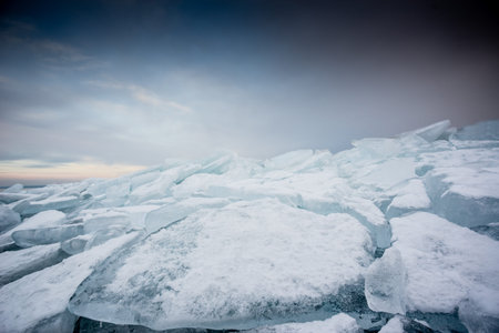 frozen lake Balaton with beautiful sky