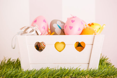 colorful easter eggs in grass