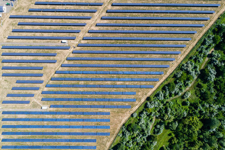 Aerial view to solar power plant