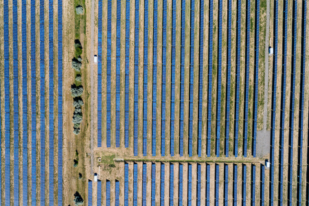 Aerial view to solar power plantの写真素材