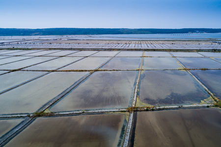 View of Salt evaporation ponds in Secovlje, Slovenia. Aerial photoの写真素材