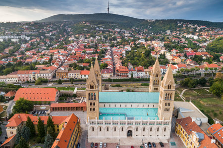 Pecs, Szekesegyhaz. Bird eye view