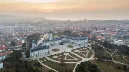 Aerial phooto of Festetics Castle in Keszthely, Hungaryの写真素材