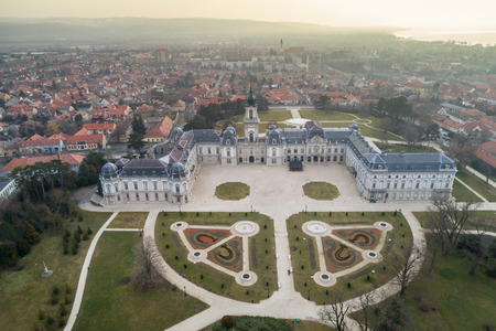 Aerial phooto of Festetics Castle in Keszthely, Hungaryのeditorial素材