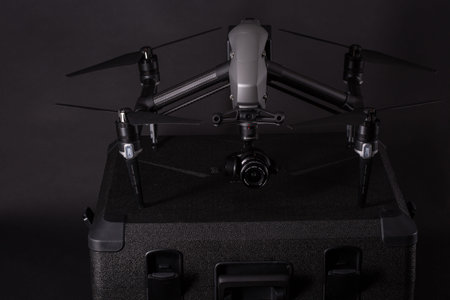 PECS, BARANYA, HUNGARY - FEBRUARY 19, 2018: Brand new DJI Inspire quadcopter drone with Zernmuse X5s...