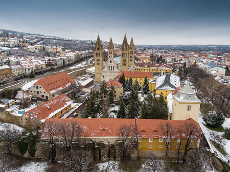 Pecs, Szekesegyhaz. Bird eye view at winterのeditorial素材