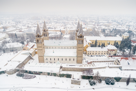 Pecs, Szekesegyhaz. Bird eye view at winterのeditorial素材