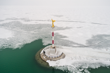 frozen lake Balaton in Siofokの写真素材