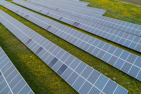 Aerial view to solar power plant