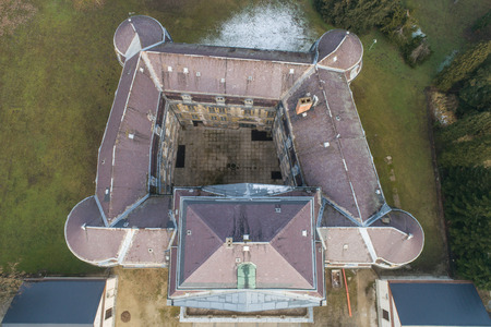 Aerial photo of Batthyany castle, Kormendのeditorial素材