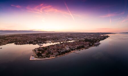 Sunrise at Zadar aerial photo, panoramic viewの写真素材