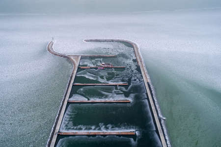 Aerial photo of Sailing boats in Lake Balaton, at Balatonfenyvesの写真素材