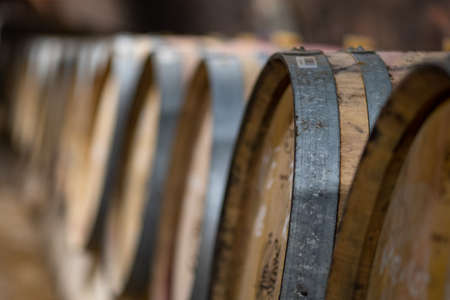 wooden barrels in old wineryの写真素材