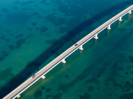 Aerial view of bridge to island Vir over the Adriatic sea in Croatiaの写真素材