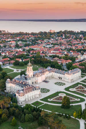 Aerial phooto of Festetics Castle in Keszthely, Hungaryのeditorial素材
